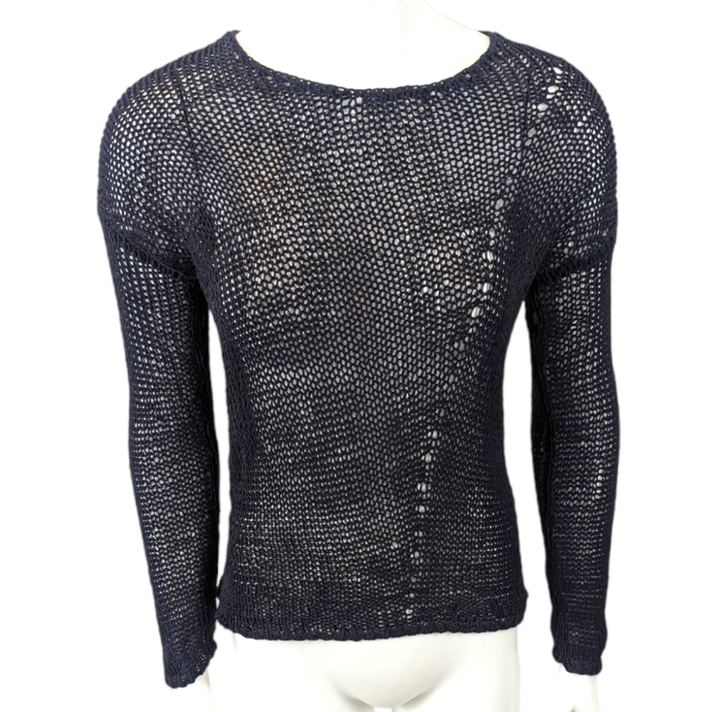 Vince Open Stitch Pullover Sweater Womens XS Black Long Sleeve Quiet Luxury